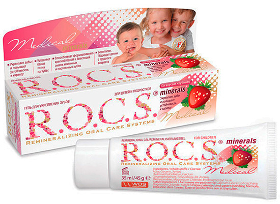 Esiste uno speciale gel remineralizzante per il ripristino dello smalto dei denti ROCS Medical Minerals per bambini.