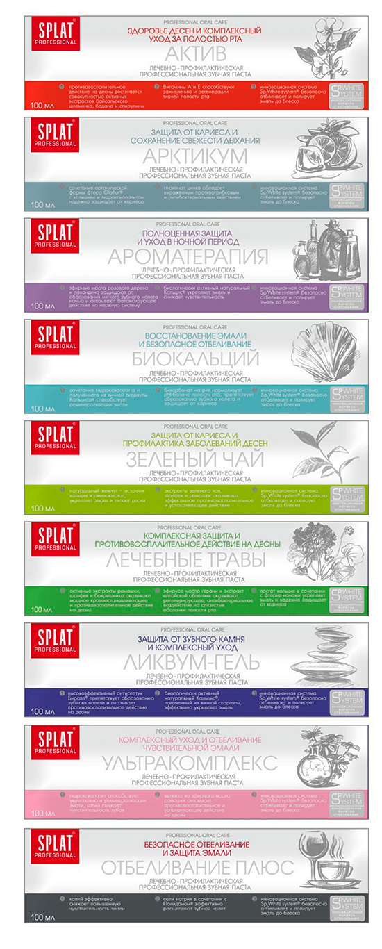 Variedade de cremes dentais Splat