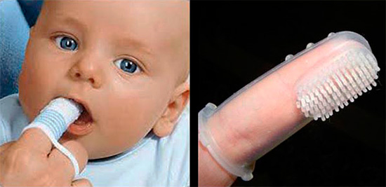 Ponta do dedo de silicone para limpar os primeiros dentes de leite do bebê