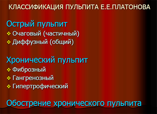 Classificazione della pulpite secondo E. E. Platonov