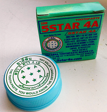 A foto mostra um exemplo de outra pasta de dente popular da Tailândia - The 5 Star.