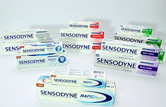 Os nomes das pastas Sensodyne vendidos na Rússia e no exterior são um pouco diferentes entre si.