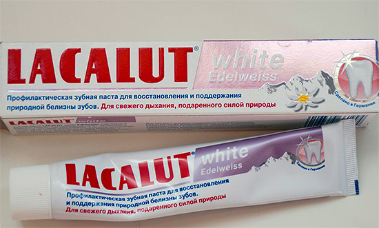 Creme dental Lacalute Edelweiss branco com extrato de edelweiss.
