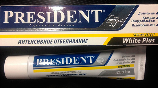 Mas o presidente do White Plus branquea intensivamente os dentes devido à alta abrasividade, portanto não se destina ao uso diário.