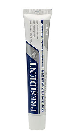 Outro produto para clarear suavemente a superfície dos dentes é o Presidente White.