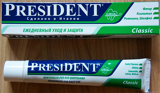 A foto mostra creme dental President Classic