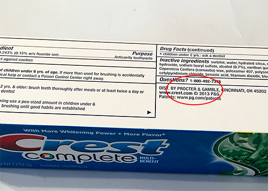 A entrada correspondente pode ser encontrada na embalagem com creme dental ...