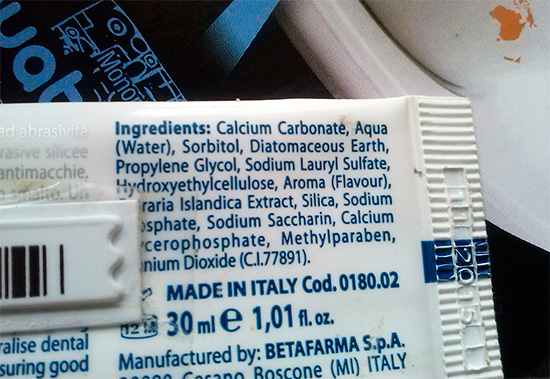 Composizione del dentifricio President White Plus.